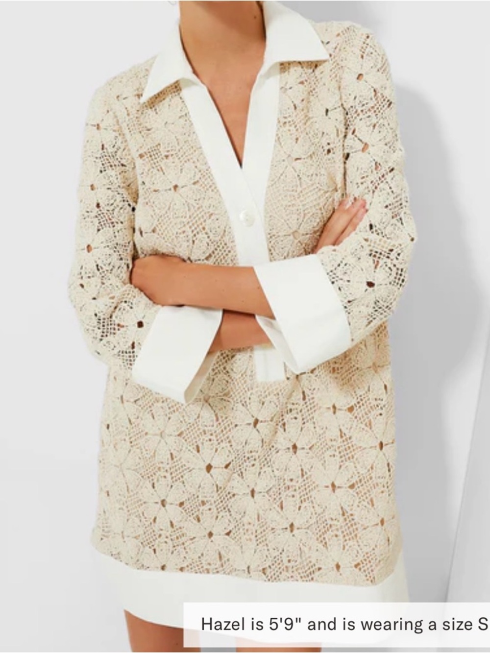 Tuckernuck Cream Crochet Lace Longline Jacket with White Trim